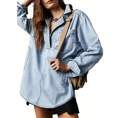 V Neck Loose Fit Jean Jacket