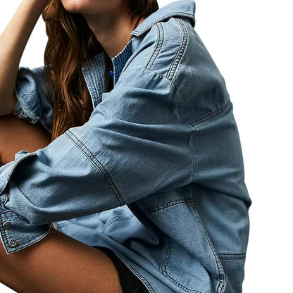 V Neck Loose Fit Jean Jacket