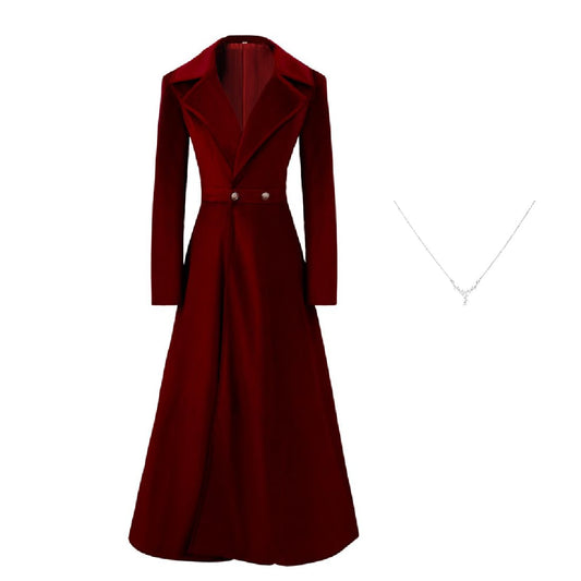 Women's Velvet Jacket Long Windbreaker Temperament Vintage Velvet Sleeved Buttoned Trench Coat Dress