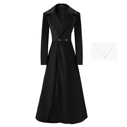 Women's Velvet Jacket Long Windbreaker Temperament Vintage Velvet Sleeved Buttoned Trench Coat Dress