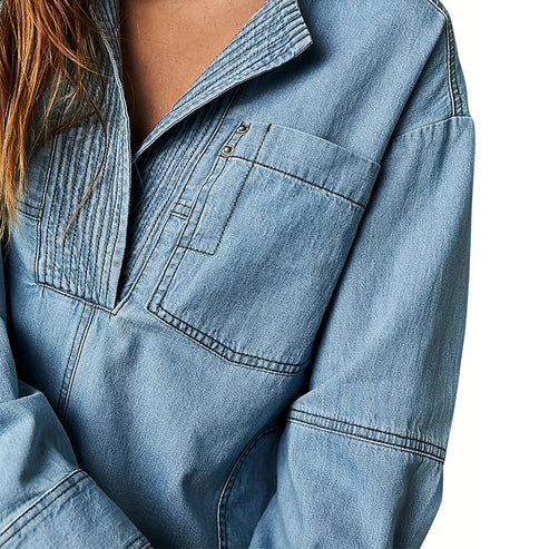 V Neck Loose Fit Jean Jacket