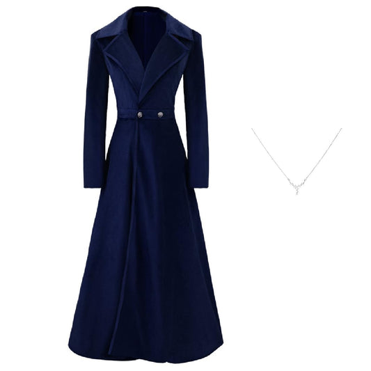 Women's Velvet Jacket Long Windbreaker Temperament Vintage Velvet Sleeved Buttoned Trench Coat Dress