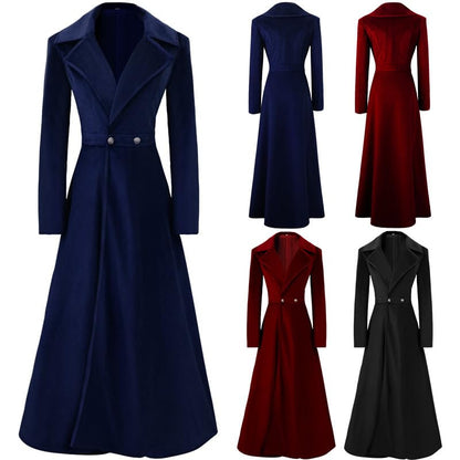 Women's Velvet Jacket Long Windbreaker Temperament Vintage Velvet Sleeved Buttoned Trench Coat Dress