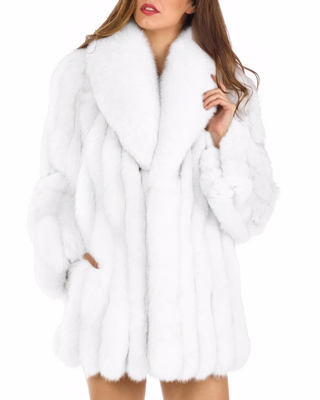 Womens Fuax Fur Coat Winter Warm Fluffy Faux Fur Parka Jacket Thick Plus Size Outerwear Overcoat (White, Small)