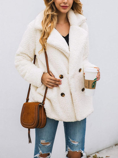 Women's Fashion Winter Coat Sherpa Fleece Faux Fur Shearling Oversized Trendy Jackets Warm Outerwear (Style Two White,Large)