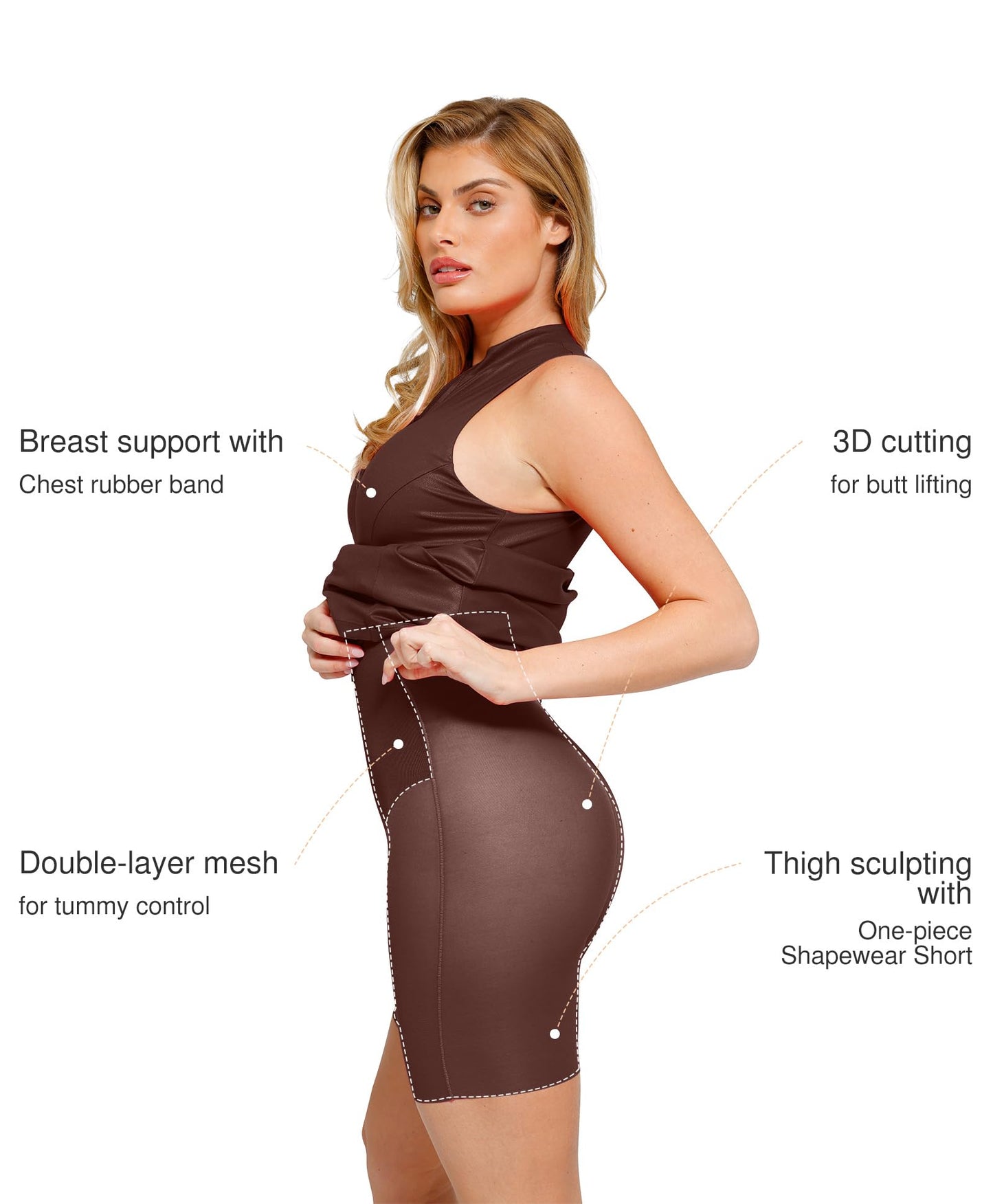 Shapewear Dress Faux Leather Dresses for Women Mock Neck Dress Night Club Outfits for Women Brown