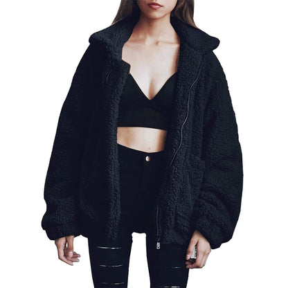 Women's Fashion Winter Coat Sherpa Fleece Faux Fur Shearling Oversized Trendy Jackets Warm Outerwear (Black,Small)