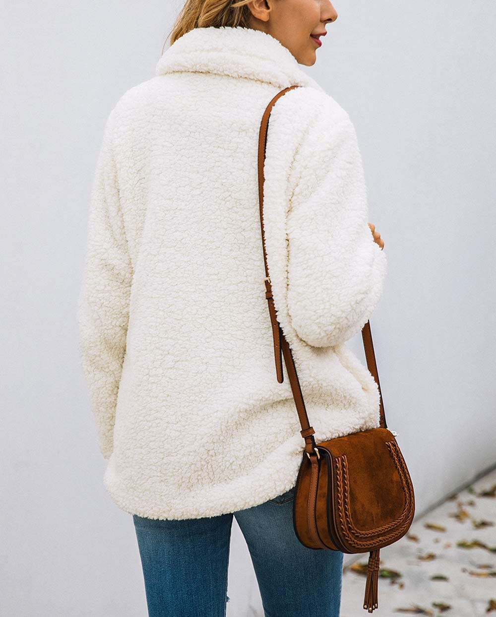 Women's Fashion Winter Coat Sherpa Fleece Faux Fur Shearling Oversized Trendy Jackets Warm Outerwear (Style Two White,Large)