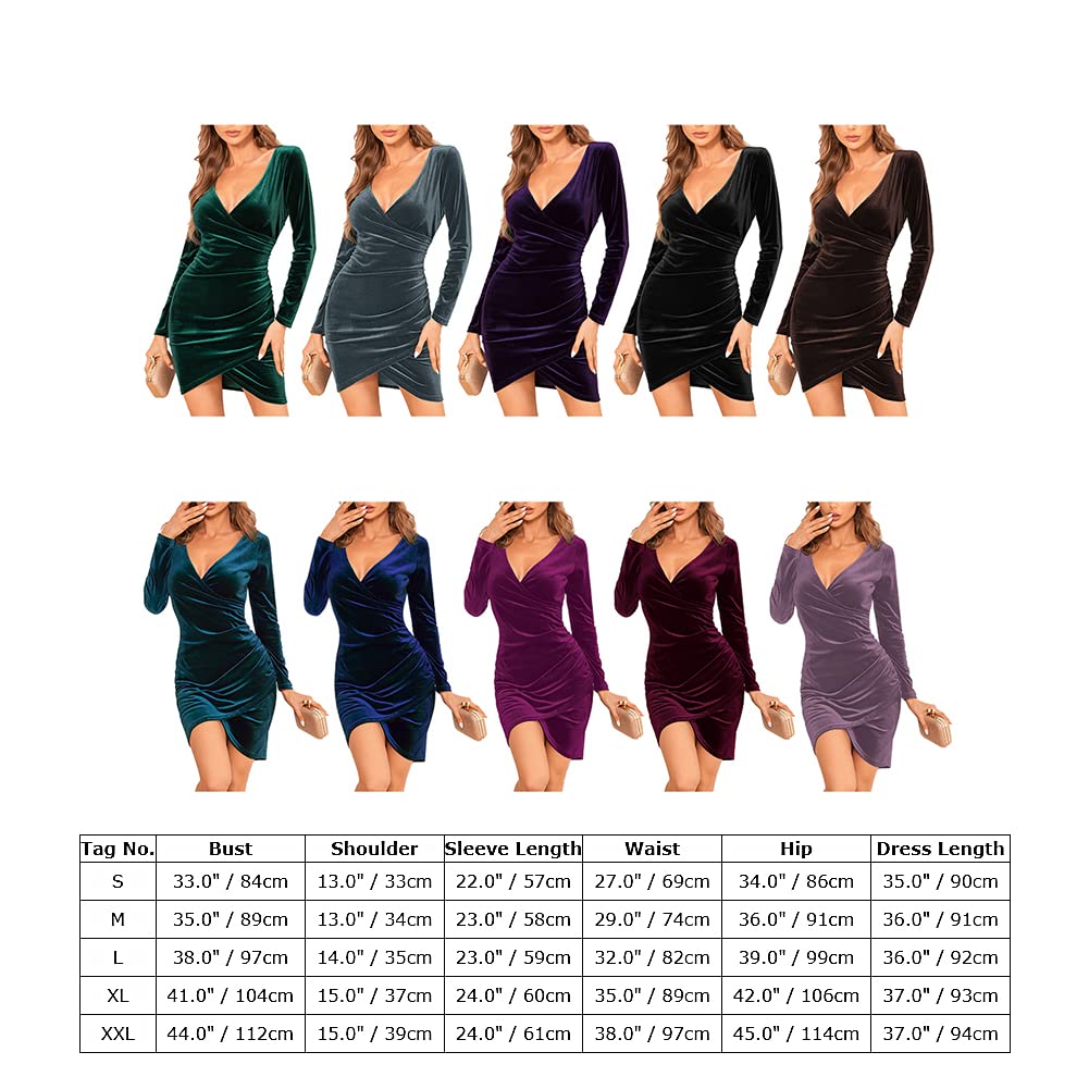 Winter Velvet Dress for Women Bodycon Ruched Cocktail Party Night Out Dress Christmas Dresses