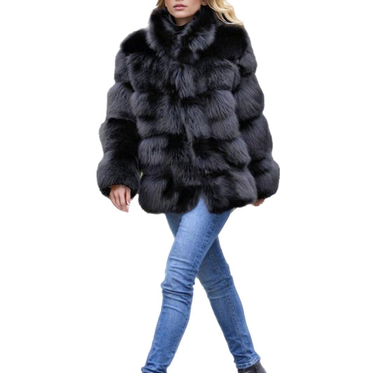 Women's Winter Parka Coat Overcoat Long Sleeve Faux Fur Coat Jacket