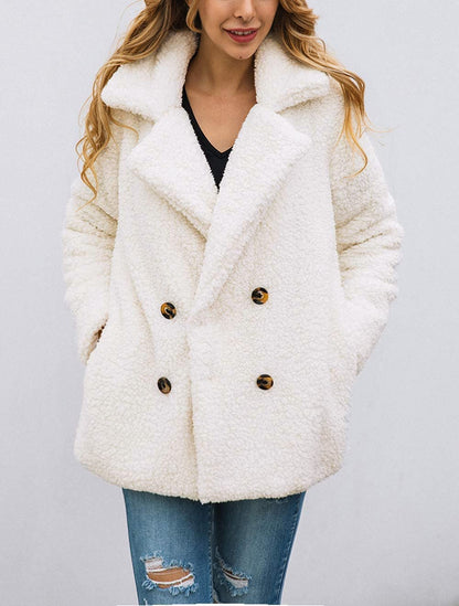 Women's Fashion Winter Coat Sherpa Fleece Faux Fur Shearling Oversized Trendy Jackets Warm Outerwear (Style Two White,Large)