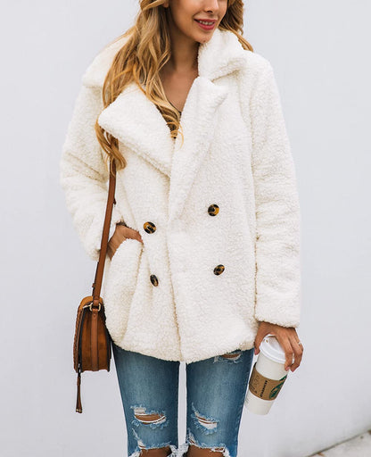 Women's Fashion Winter Coat Sherpa Fleece Faux Fur Shearling Oversized Trendy Jackets Warm Outerwear (Style Two White,Large)