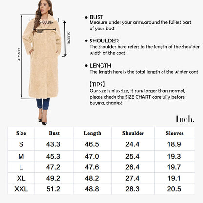 Long Sleeve Women Faux Fur Winter Coat Lapel Open Front Cardigan Oversized Outerwear Overcoat apricot with Pocket