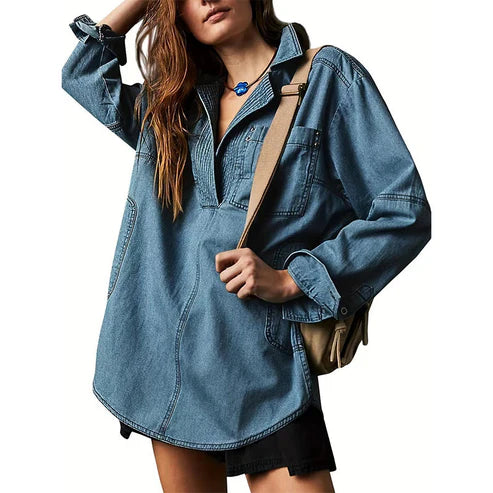 V Neck Loose Fit Jean Jacket