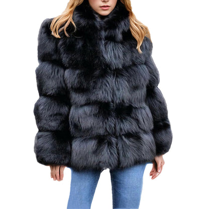 Women's Winter Parka Coat Overcoat Long Sleeve Faux Fur Coat Jacket