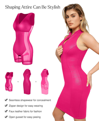 Shapewear Dress Faux Leather Dresses for Women Mock Neck Dress Night Club Outfits for Women Pink