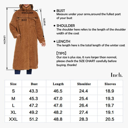 Women Faux Fur Warm Winter Outwear Jackets Fuzzy Fleece Lapel Open Front Pockets Long Cardigan Coat