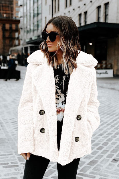 Women's Fashion Winter Coat Sherpa Fleece Faux Fur Shearling Oversized Trendy Jackets Warm Outerwear (Style Two White,Large)