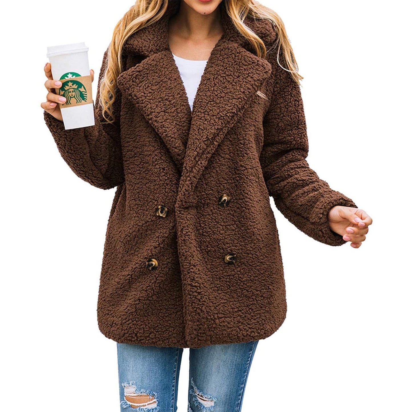 Women's Fashion Winter Coat Sherpa Fleece Faux Fur Shearling Oversized Trendy Jackets Warm Outerwear