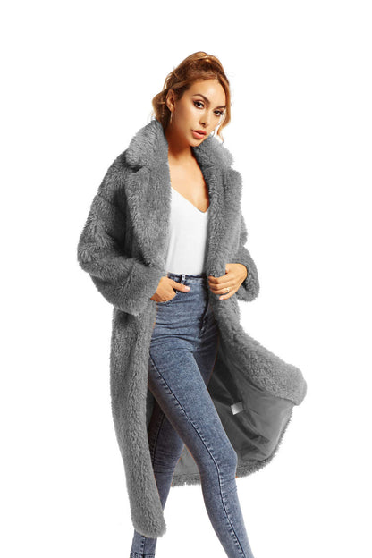 Women Open Front Long Cardigan Overcoat Jacket Faux Fur