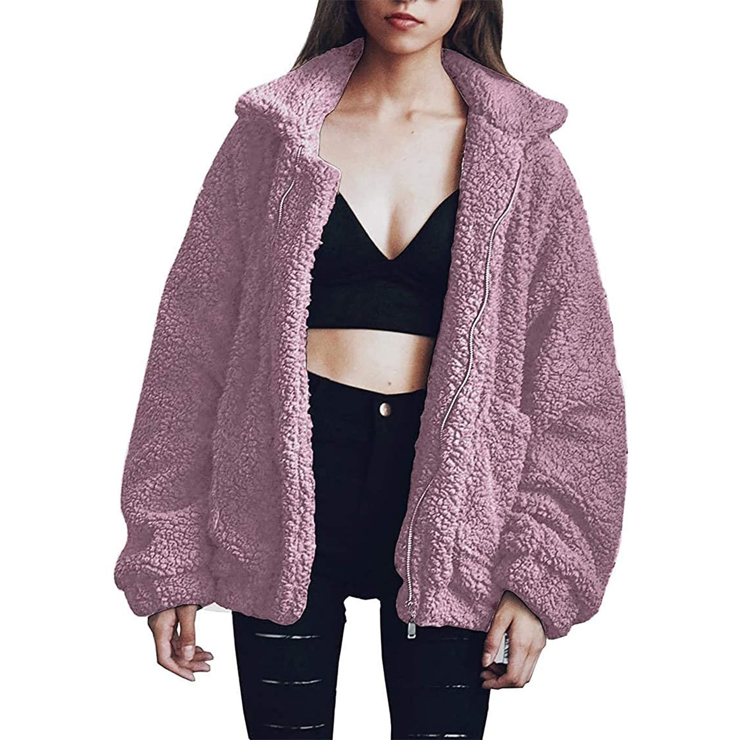 Women's Fashion Winter Coat Sherpa Fleece Faux Fur Shearling Oversized Trendy Jackets Warm Outerwear