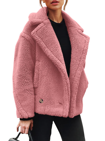 Womens 2024 Winter Fashion Sherpa Coats Lapel Fleece Jacket Long Sleeve Pockets Faux Fur Dressy Fall Outfits