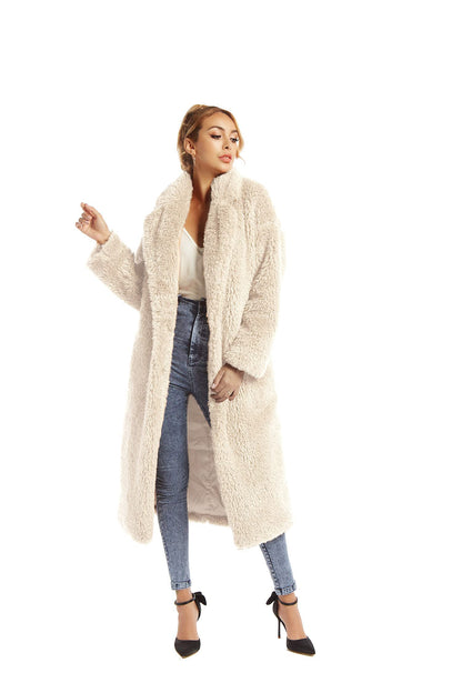 Women Faux Fur Coats Fancy Warm Outerwear Open Front Long Cardigan Overcoat Jacket (Apricot, XS)