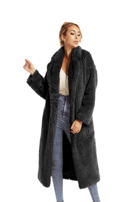 Women Faux Fur Winter Coats Black Color