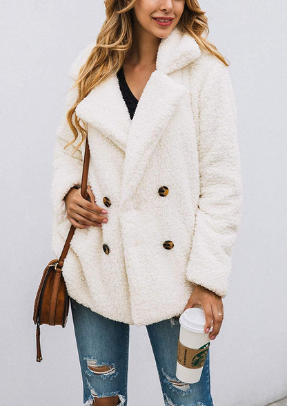 Women's Fashion Winter Coat Sherpa Fleece Faux Fur Shearling Oversized Trendy Jackets Warm Outerwear (Style Two White,Large)