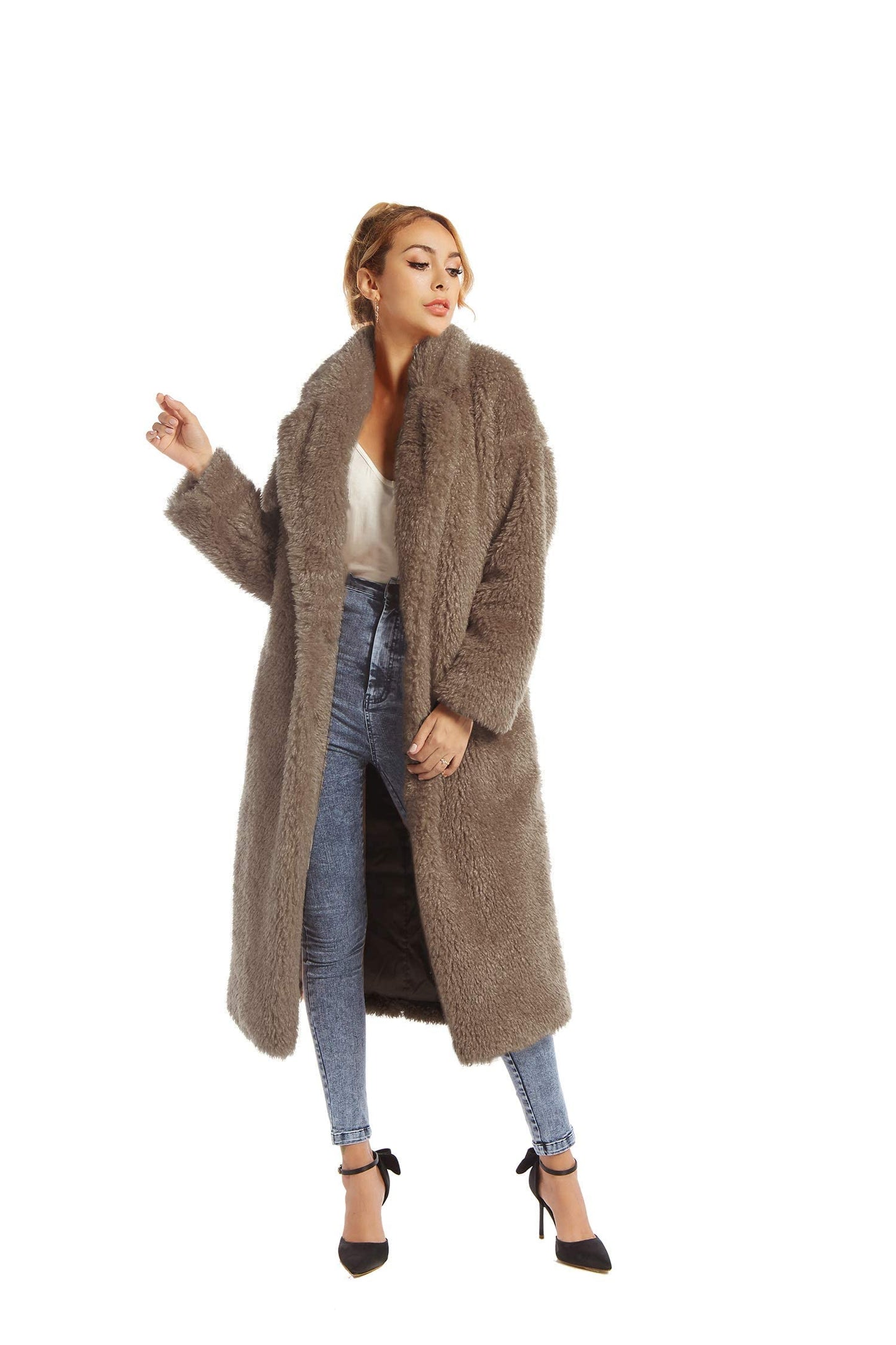 Faux Fur Comfort Outerwear Long Cardigan Overcoat