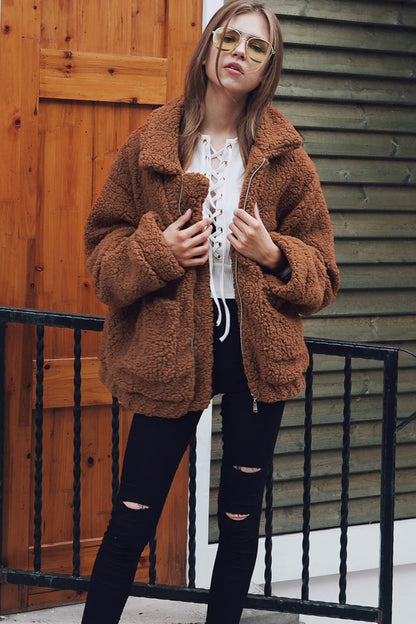 Women's Fashion Winter Coat Sherpa Fleece Faux Fur Shearling Oversized Trendy Jackets Warm Outerwear