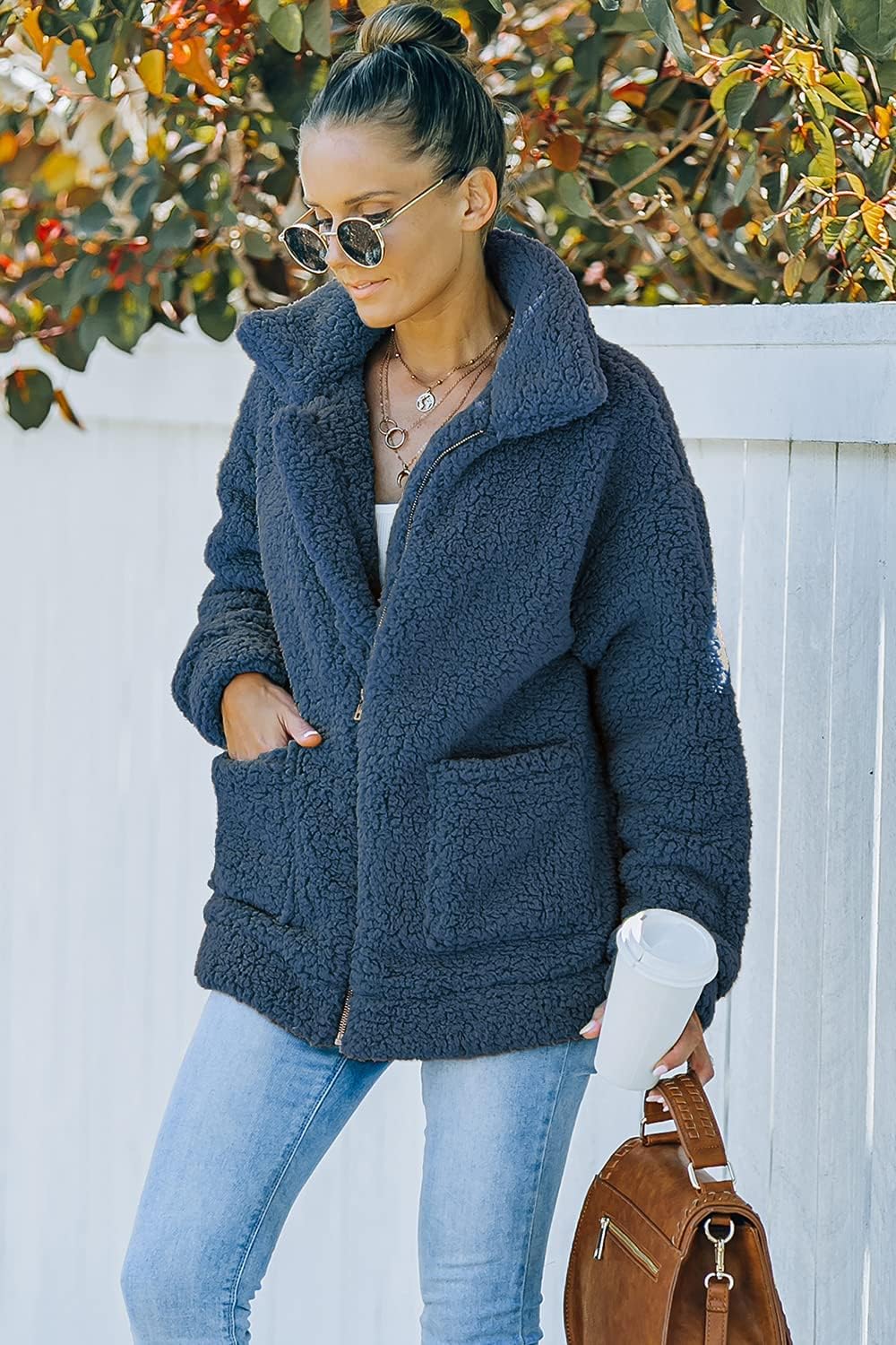 Women's Fashion Winter Coat Sherpa Fleece Faux Fur Shearling Oversized Trendy Jackets Warm Outerwear