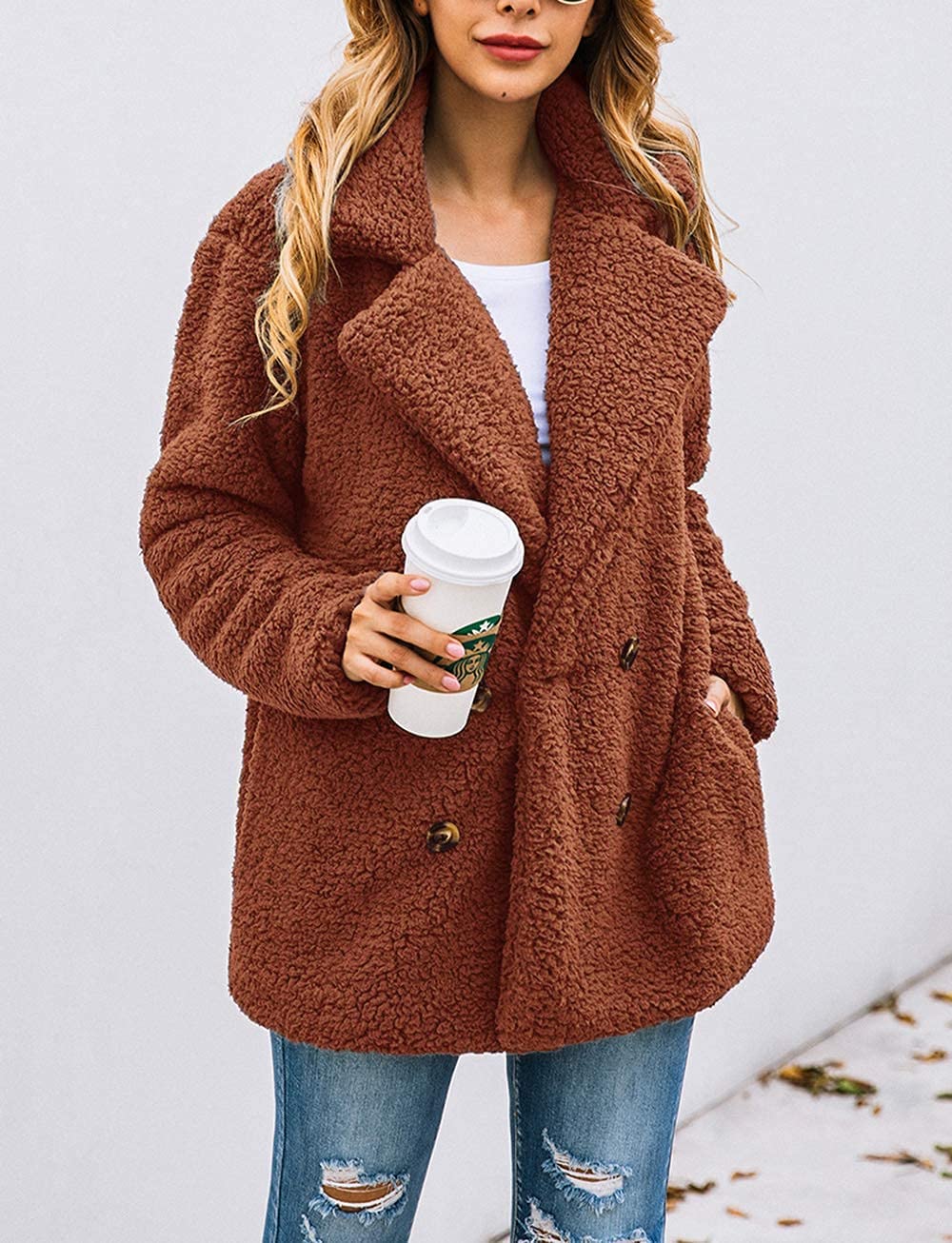 Women's Fashion Winter Coat Sherpa Fleece Faux Fur Shearling Oversized Trendy Jackets Warm Outerwear