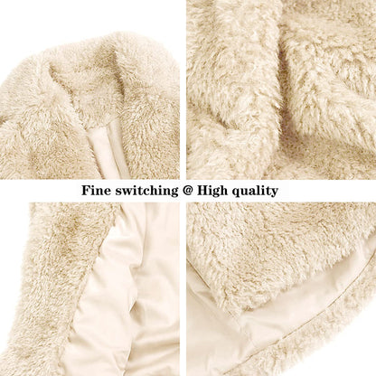 Women Faux Fur Coats Fancy Warm Outerwear Open Front Long Cardigan Overcoat Jacket (Apricot, XS)