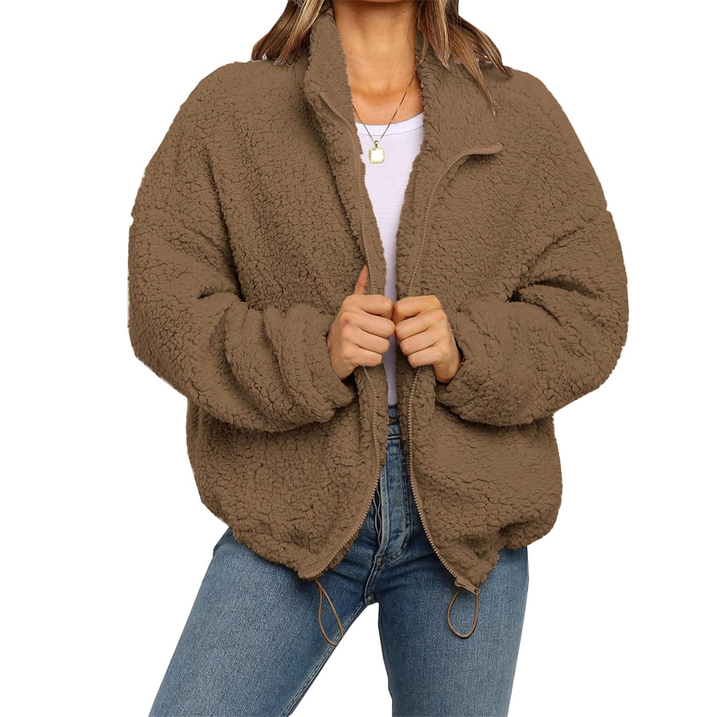 Women's Fashion Winter Coat Sherpa Fleece Faux Fur Shearling Oversized Trendy Jackets Warm Outerwear