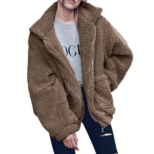 Women's Fashion Winter Coat Sherpa Fleece Faux Fur Shearling Oversized Trendy Jackets Warm Outerwear