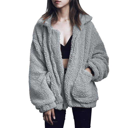 Women's Fashion Winter Coat Sherpa Fleece Faux Fur Shearling Oversized Trendy Jackets Warm Outerwear