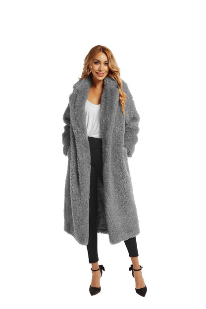 Women Open Front Long Cardigan Overcoat Jacket Faux Fur