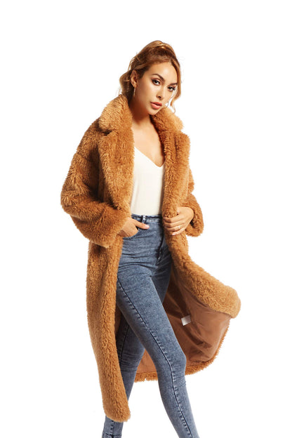 Women Faux Fur Winter Coats Comfort Warm Outerwear Open Front Long Cardigan Overcoat Jacket