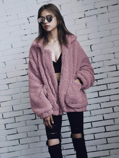 Women's Fashion Winter Coat Sherpa Fleece Faux Fur Shearling Oversized Trendy Jackets Warm Outerwear