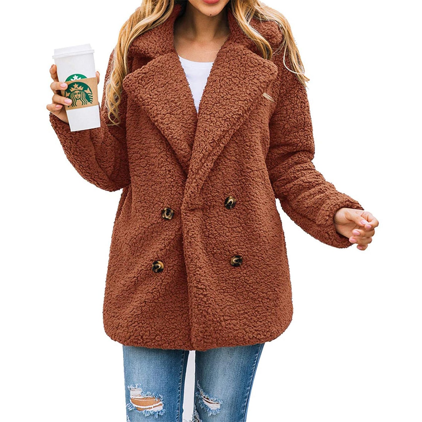 Women's Fashion Winter Coat Sherpa Fleece Faux Fur Shearling Oversized Trendy Jackets Warm Outerwear