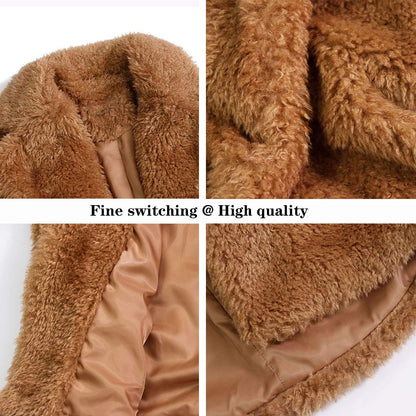 Women Faux Fur Winter Coats Comfort Warm Outerwear Open Front Long Cardigan Overcoat Jacket