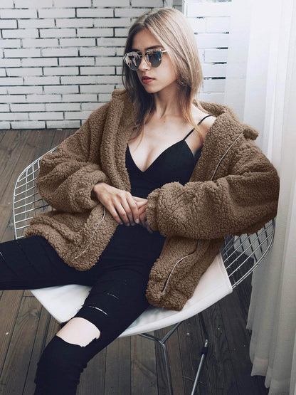 Women's Fashion Winter Coat Sherpa Fleece Faux Fur Shearling Oversized Trendy Jackets Warm Outerwear