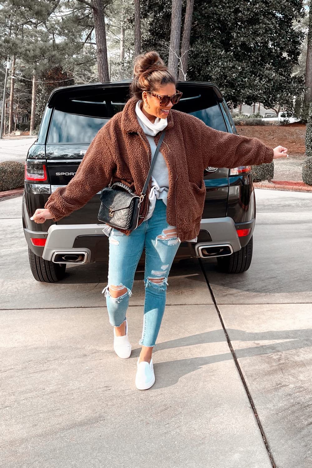 Women's Fashion Winter Coat Sherpa Fleece Faux Fur Shearling Oversized Trendy Jackets Warm Outerwear