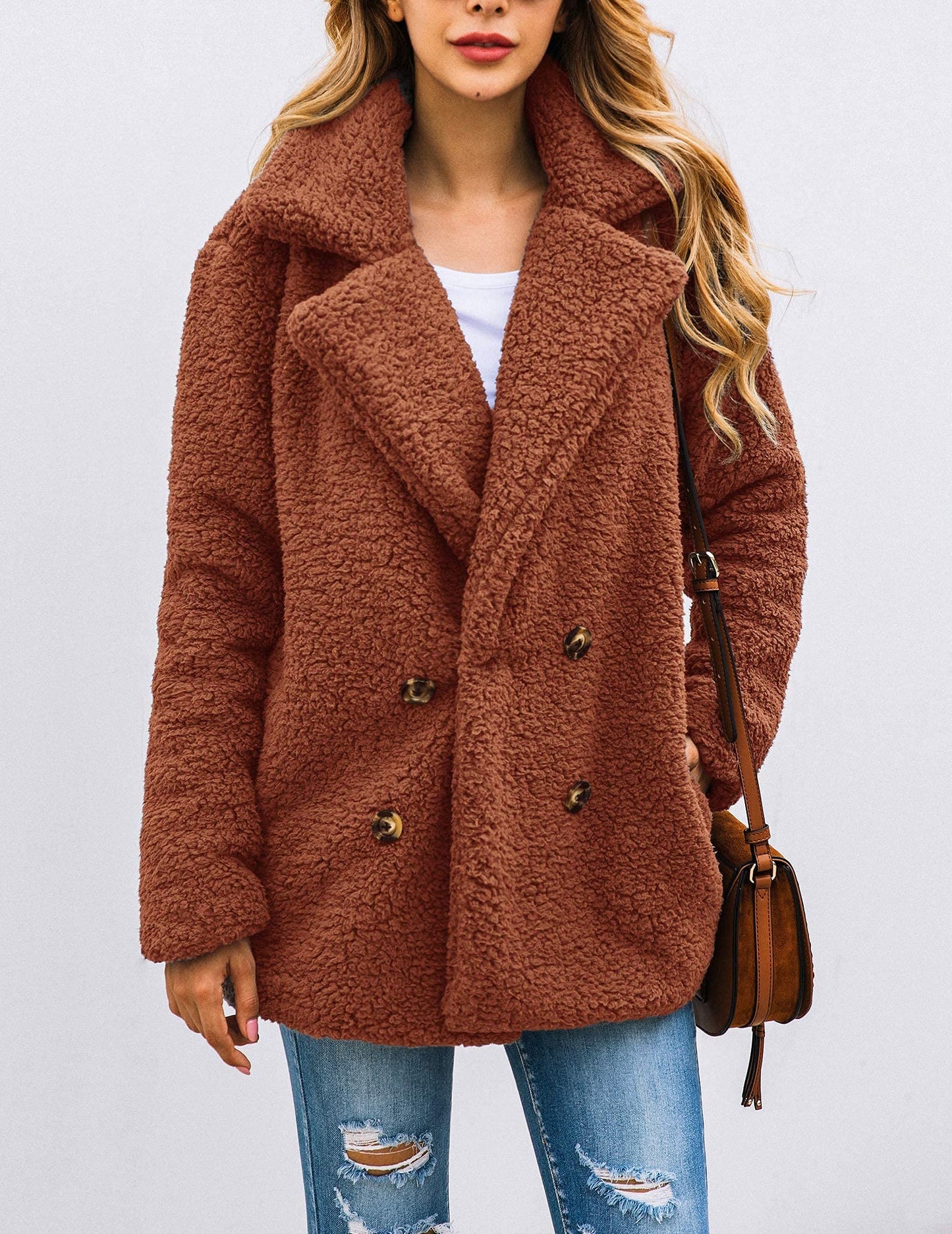 Women's Fashion Winter Coat Sherpa Fleece Faux Fur Shearling Oversized Trendy Jackets Warm Outerwear